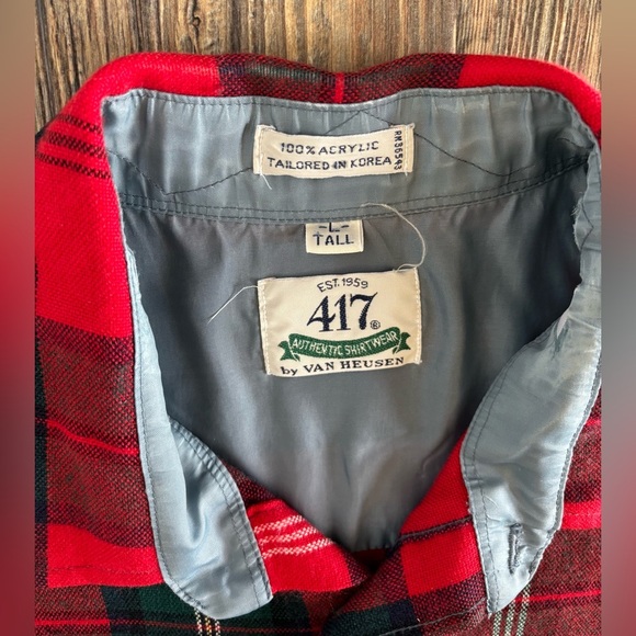 Vtg Van Heusen 417 Plaid Flannel Shirt Mens Lg Tall L/S Red Rockabilly Hipster - Picture 9 of 13